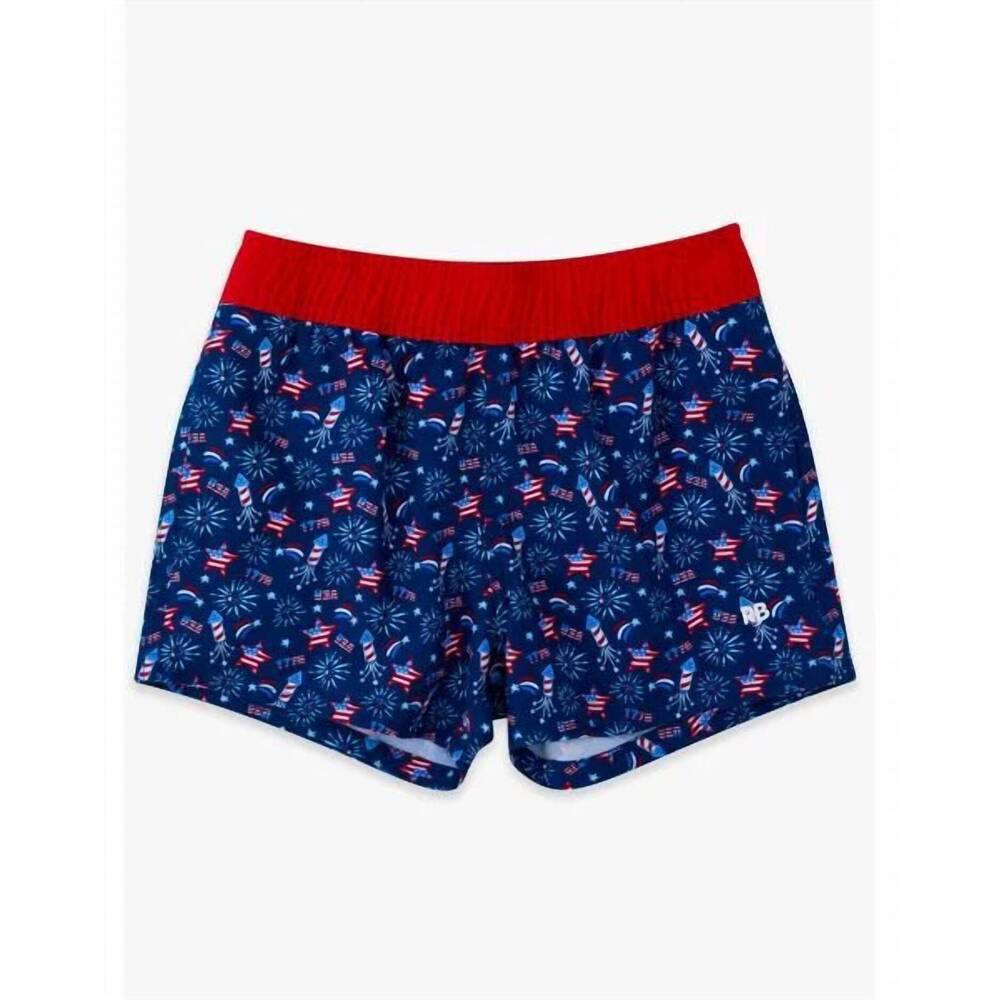 NEW RUFFLEBUTTS boy's boom performance hybrid swim trunk in red/white/blue